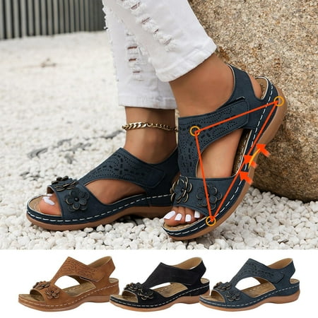

Fesfesfes Women s Slide Sandals Women s Flower Wedges Casual Slope Heel Sandals Comfortable Slippers 7(39)