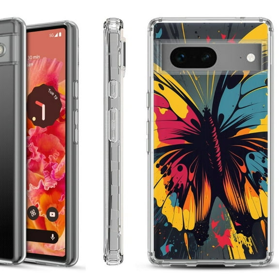 Shockproof Phone Case for Google Pixel 8a 5G, Hybrid Case Cover, by OneToughShield - Abstract Butterfly