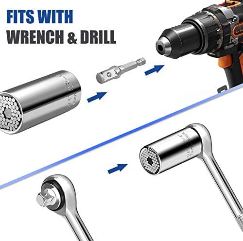 Universal Socket Set (11-32mm 7-19mm) Super Socket for Unscrew Any Bolt Multi-Function Universal Wrench Tool Kit with Power Drill Adapters Gifts for Men, Father/Dad, Husband, DIY Handyman 4PCS