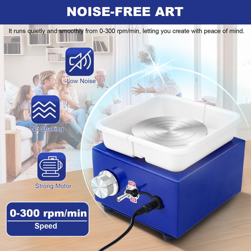 Mini Ceramic Wheel Adjustable 0-300RPM Speed, 30W Ceramic Wheel Detachable Removable Basin, 1KG Load Capacity, Two Sizes Of Turntables Available, Blue