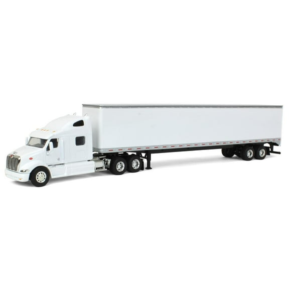 1/64 White Peterbilt 387 With Sleeper And 53' Trailer With Single Rear Door 33604