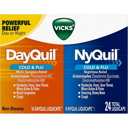 Vicks DayQuil sévère rhume et la grippe et NyQuil sévère rhume et grippe secours LiquiCaps Nighttime, 24 count