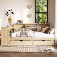 thumbnail image 2 of Twin Size Corner Daybed with Storage Drawers, Desk, Charging Port & Bookcase, Multi-Functional Space-Saving Bed, Natural, 2 of 10