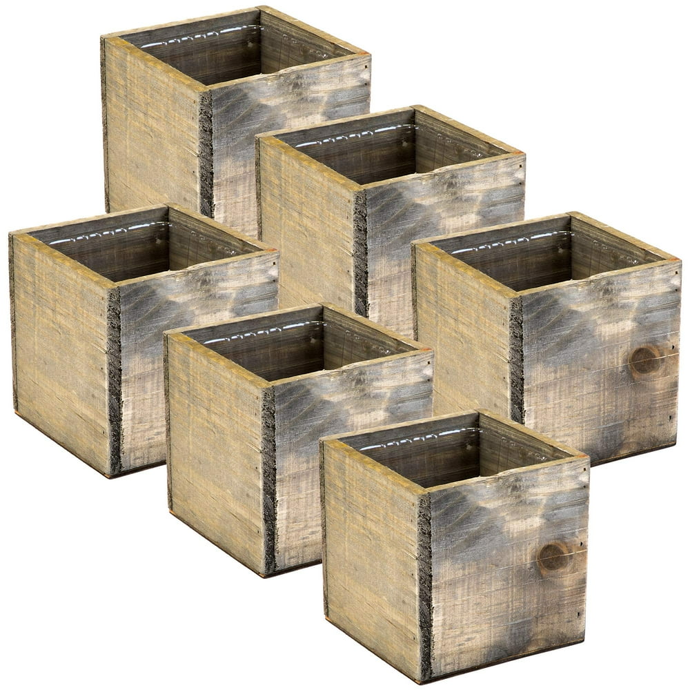 Wood Planter Box 4 Inch Square, Burn Wood Color, Plastic