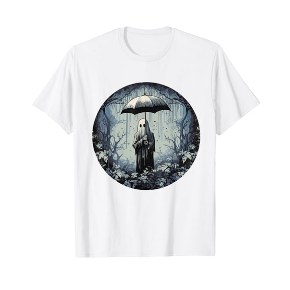 Retro Floral Ghost Vintage Halloween Ghost In The Forest Short Sleeve White T-Shirt