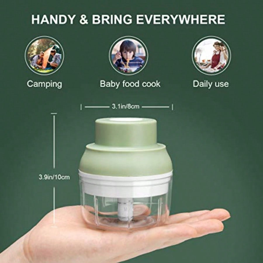 Electric Garlic Chopper Mini Garlic Masher Crusher Food Processor Small with Garlic Peeler And Spoon 100ML/3.3FL OZ Green 3.1 * 3.1 * 3.9 IN