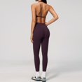 thumbnail image 4 of Telankuip Womens 2 Piece Workout Gym Outfits Tummy Control High Waist Stretch Seamless Tight Leggings Matching Sleeveless Deep V-Neck Halter Yoga Bra with Padded Casual Sports Sets 2-Dark Purple XL, 4 of 5