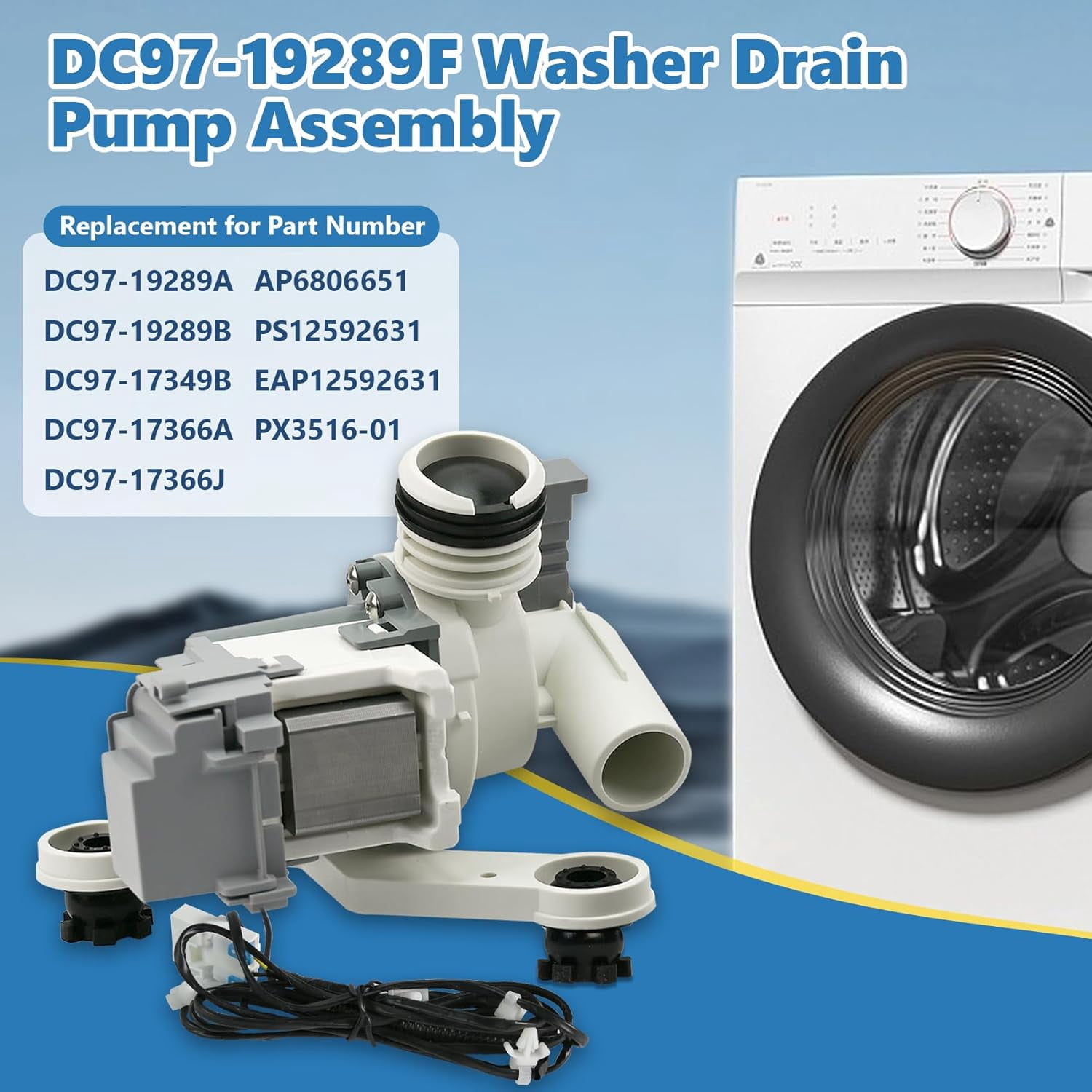 Aniceparthy DC97-19289F Washer Drain Pump Assembly Compatible with Samsung Washing Machine, Replaces for DC97-19289B,DC97-19289A,DC97-17349B,DC97-17366J,DC97-17366A,P6806651,PS12592631,Px3516-01