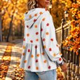 thumbnail image 5 of Xdegoge Womens Fall Pumpkin Print Hooded Sweatshirts Long Sleeve Babydoll Peplum Pullover Ruffle Hem Graphic Tops Casual Thanksgiving Clothes, 5 of 7