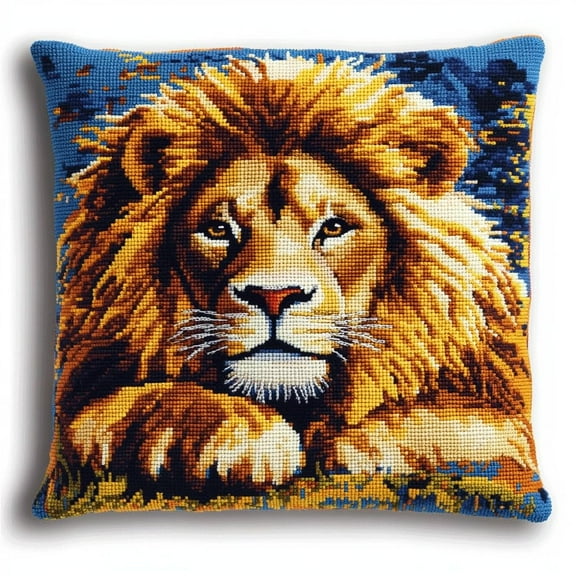 Latch Hook Pillows Kits Cushion Hooking Pillowcase Embroidery Latch Hooking Crochet Kits 17x17inch - Animal lion