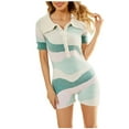 thumbnail image 2 of Lenago Shorts d'Été Grande Taille pour Femmes Tendance Femmes Manches Courtes Col Rabattu Combinaison Imprimée Pyjamas Pantalons Décontractés en Solde, 2 of 9