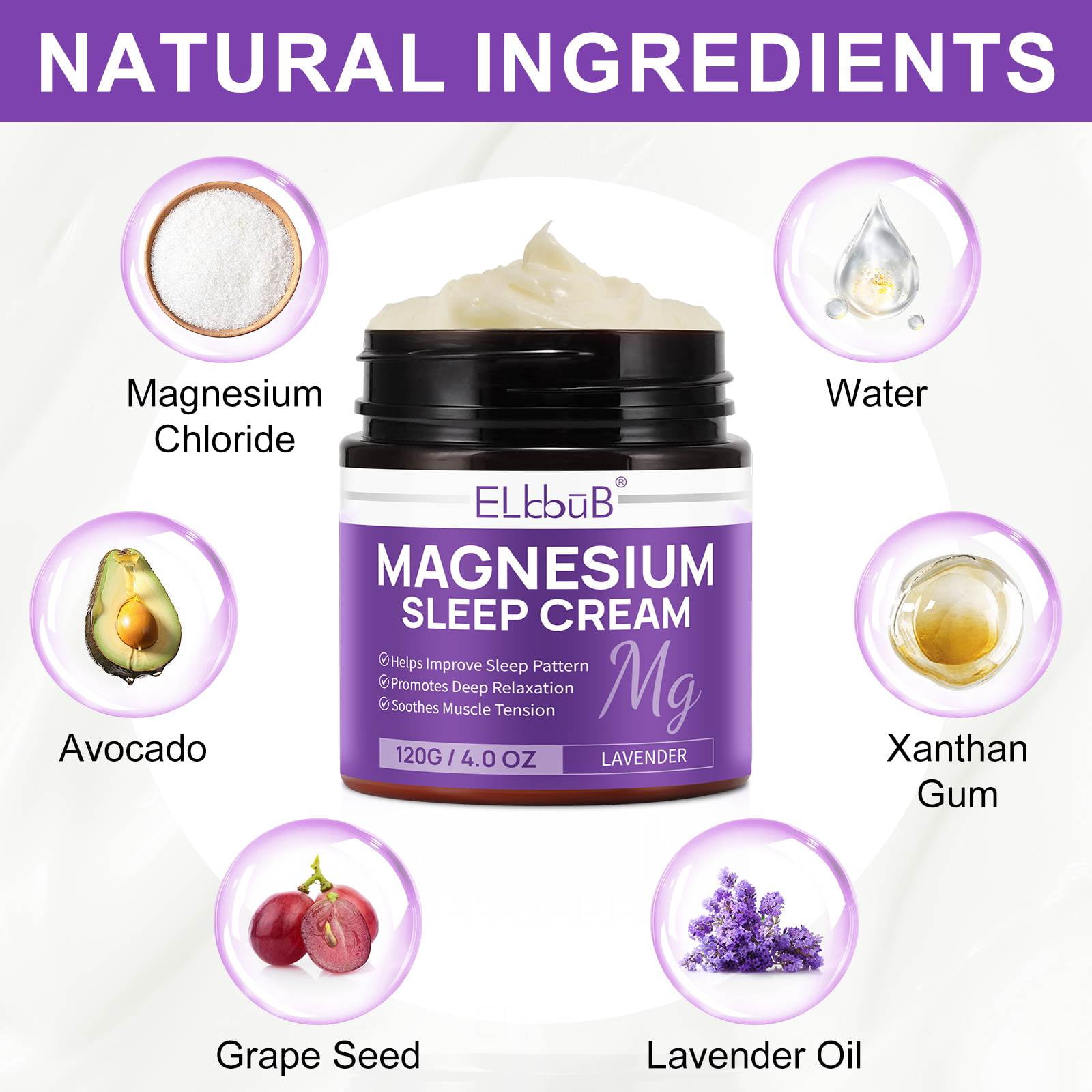 Elbbub 3-Pack Magnesium Sleep Cream (Lavender) - Deep Relaxation - Better Sleep - Hydration, Magnesium Body Lotion