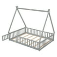 thumbnail image 4 of DreamBuck Full Size Floor Bed with Fence and Door, Wood Montessori Bed Frame with Sturdy Slats Support, Tent-Shaped House Teepee Bed with Triangle Structure, Full Floor Beds for Teens, s, 4 of 9