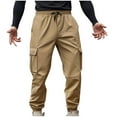 thumbnail image 2 of Men's Casual Linen Pant Beach Summer Elastic Waist Drawstring Pants Solid Color Pocket Full Length Pants Khaki, 2 of 4