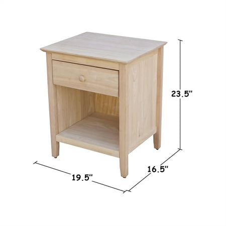 International Concepts Solid Wood 1, Unfinished Wooden Bedside Table