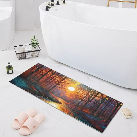 Bath Mat Soft Plush Non-Slip Absorbent Bathroom Rugs 39"x20" Forest River Sunset