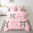 thumbnail image 2 of Manfei Kawaii Bow Tie 7 Pieces Bedding Comforter Set,Cute Bowknot Ribbon Full Bedding Set,Pink Black Fitted Sheet Flat Sheet For Girls Teens,Breathable Home Decor Reversible, 2 of 8
