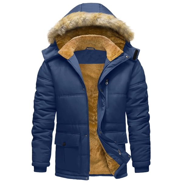 Kalauyu Mens Jackets with Hoode Parka Fleece Liner Coats Windproof Winter Raincoat Multi Pockets