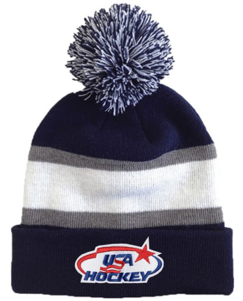 USA Hockey Blue/Gray Striped Beanie Cap Stocking Knit Hat Winter Sports