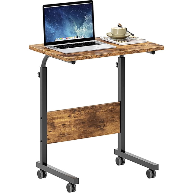Bureau Debout Mobile Réglable en Pouces avec Station de Recharge, Petit Bureau d'Ordinateur Roulant, Bureau Portable pour Portable avec Étagères de Rangement et Roulettes pour Bureau à Domicile (Vintage)