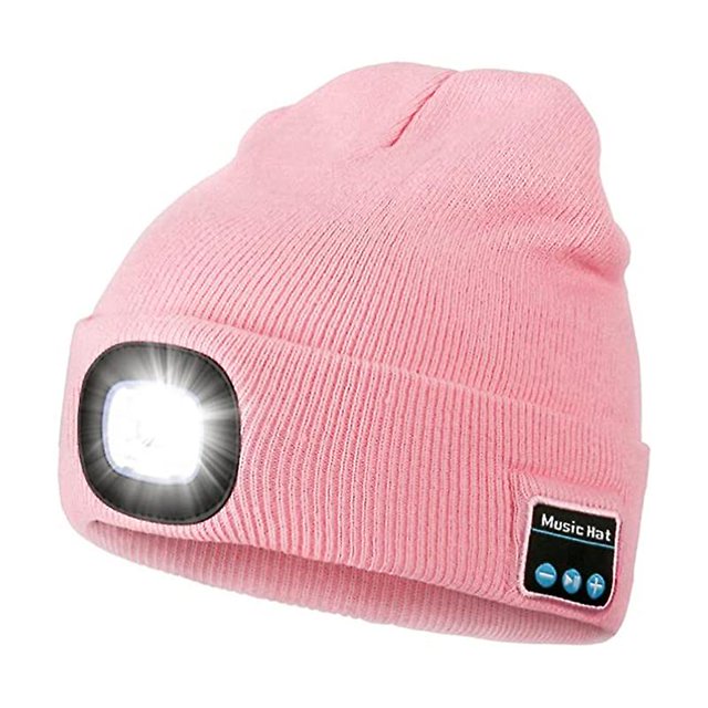 Gorro inteligente para montañismo, gorro con Bluetooth, pantalla led luminosa, rosa Feliz Sencillez