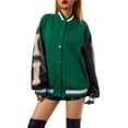 thumbnail image 1 of KOMOO Women Casual Varsity Jackets Vintage Oversized Button Loose Baseball Jacket Letter Printed Patchwork Bomber Coat, 1 of 9