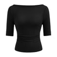 thumbnail image 4 of Women's T Shirts Knit T Shirt Casual Solid Mid Sleeve Round Neck Women's Tops Black L, 4 of 4