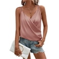 thumbnail image 2 of Silk Satin Tops for Women V Neck Adjustable Backless Spaghetti Straps Sleeveless Tee Shirts Summer Slim Fit Vacation Spring Outfit Pink M, 2 of 9