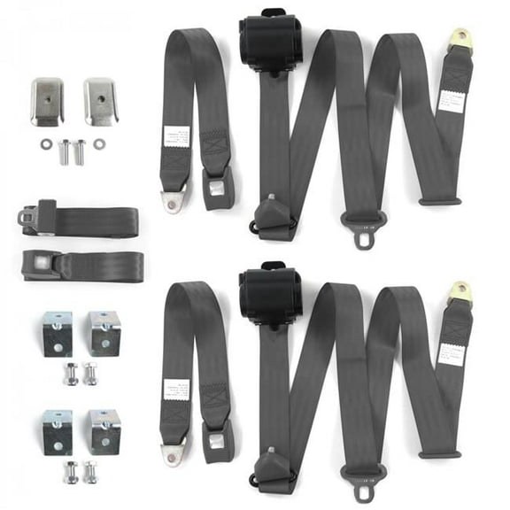 SafeTboy 684784 Chevy Truck 1973-1987 Standard 3 Point Charcoal Retractable Bench Seat Belt Kit with Bracketry - 3 Belts