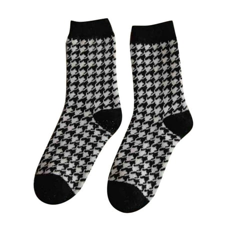 

Soft Socks For Women Females Winter Socks Autumn And Winter Wool Mid Tube Socks Houndstooth Printing Warm Stockings