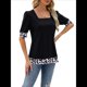 thumbnail image 2 of Camiseta de Verano para Mujer, Estilo Casual, de Corta y Cuello Cuadrado, Holgada, con Estampado de Vaca y Bloques de Color. Negro S, 2 of 9