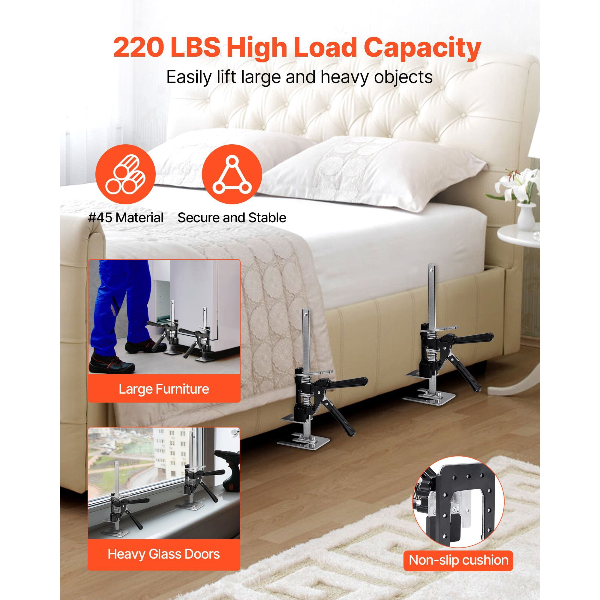 Labor Saving Arm Jack, 2 PCS 330 lbs Capacity, Lifts Up to 7.1", Metal Hand Lifting Jack Tool with magnetism Level, Adjustable Height for Door, Window, Furniture, Woodworking, Black