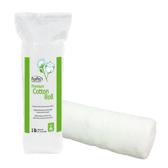 ForPro Professional Collection Rollo de algodón premium para aplicación cosmética y eliminación de productos, color blanco, 12 de ancho, 1 libra.