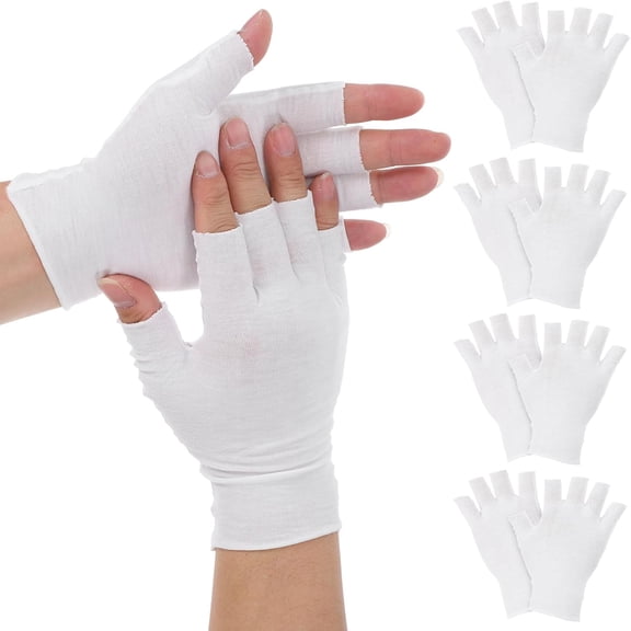 XIBUFE Cotton Fingerless Gloves 5 Pairs White Cotton Gloves 5 Open Fingertips | for Dry Hands, Soft Moisturizing Gloves, for Adults, Eczema, Skin Treatment, Hand Spa, Overnight Hydration