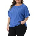 thumbnail image 4 of Agnes Orinda Women's Plus Size St. Patrick's Day Top Eyelet Hollow Double Layered Hem Crew Neck Batwing Sleeve t Shirts Casual Summer Blouses 3X Royal Blue, 4 of 6