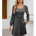 thumbnail image 5 of Womens Knit Sweater Dress with Pockets Square Neck Long Sleeve Dresses, 5 of 6