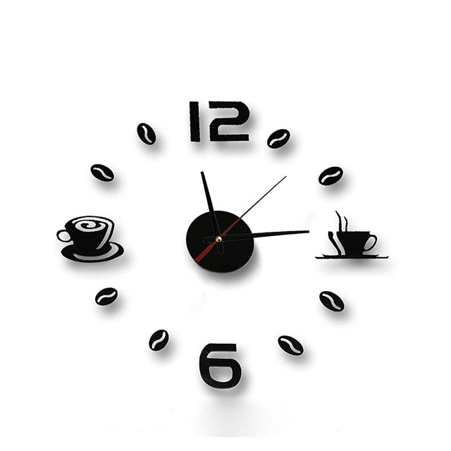 reloj de pared de bricolaje, reloj de pared de espejo de bricolaje de acrílico 3d, para habitación hogar negro Afortunado Sencillez