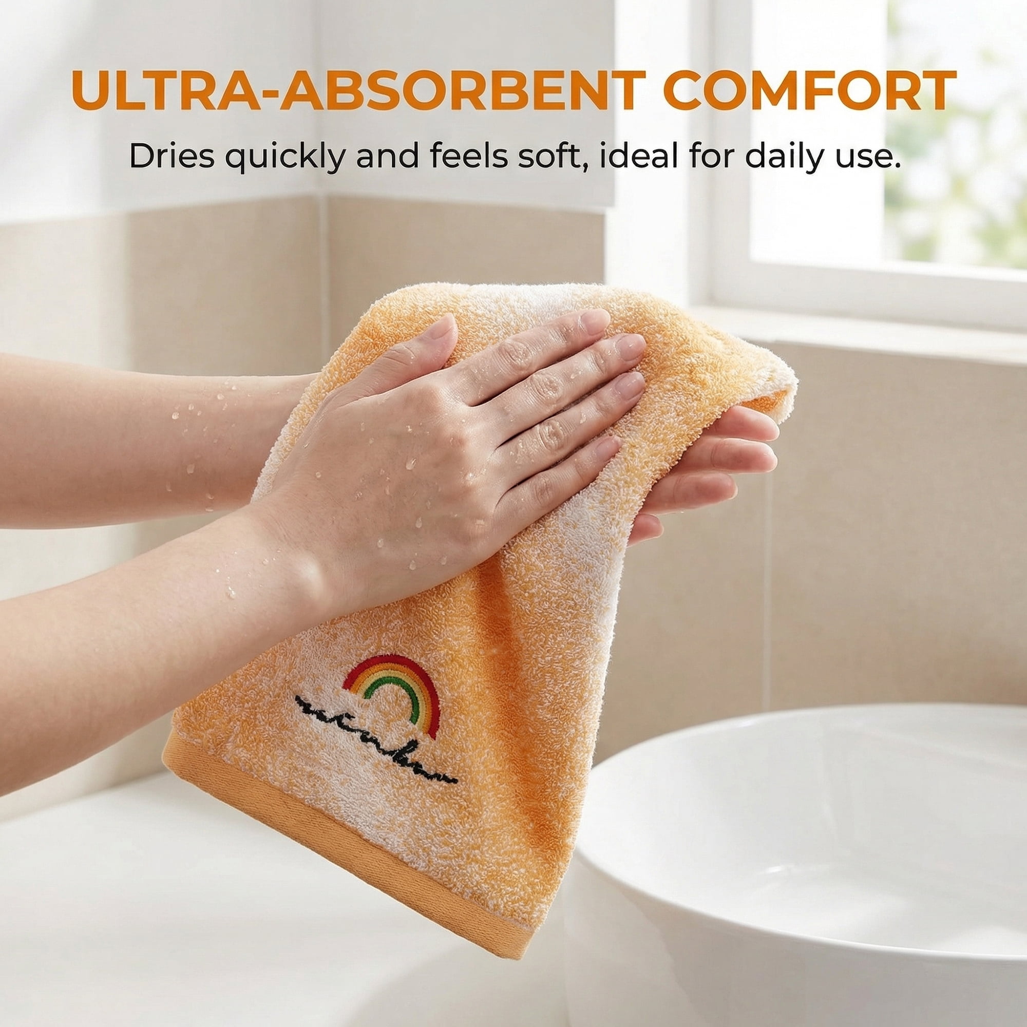 Unique Bargains 2 Pcs Rainbow Cotton Soft Absorbent Hand Towels Orange 28" x 13"