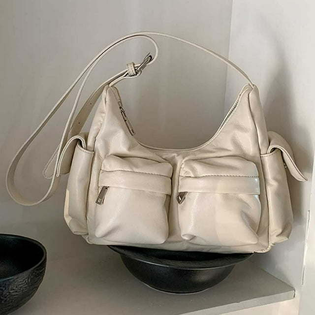 Women Multi-Pocket Handbag Casual Leather Shoulder Bag PU Hobo Bag Commuting Bag
