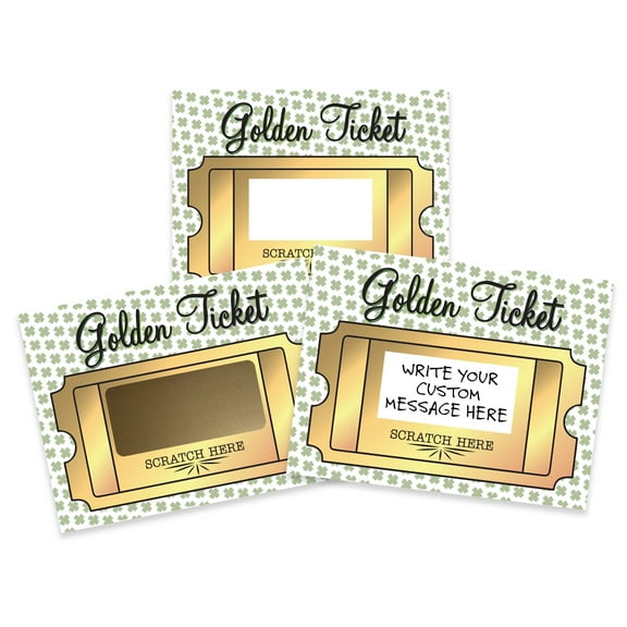 My Scratch Offs St. Patrick's Day Gold Ticket DIY Four-leaf Clover Scratch-off Note Cards & Stickers, 20 Pack