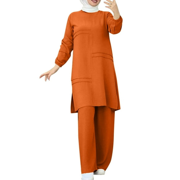 Kcodviy Women's Muslim 2 Pieces Burkas for Women Hijab Dress Sets Long Sleeve Button Hijab Scarf for Down Shirt and Pants Clothes for Women Set Abaya Casual Dress Dubai Clothes for Women To Pray Out