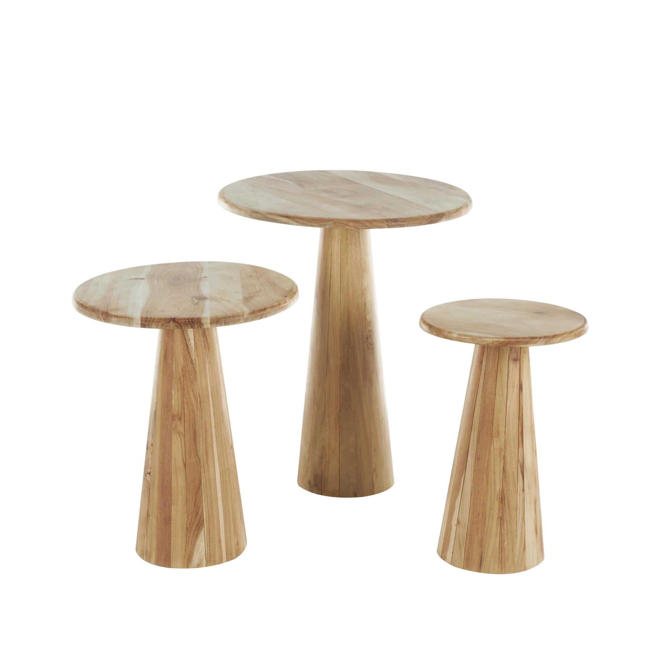 DecMode 20" x 24" Light Brown Wood Accent Table with Natural Wood Grains and Cone Shaped Bases, 3-Pieces