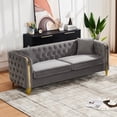 thumbnail image 5 of 81" Chesterfield Velvet Sofa, Button Tufted w/ Gold Legs, Living Room,Grey, 5 of 9