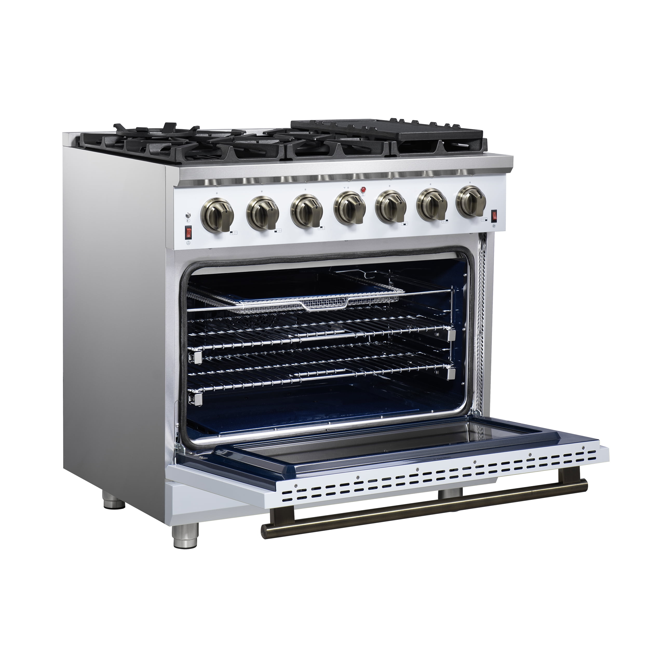 Forno Massimo 36-Inch White Freestanding Gas Range, 6 Sealed Burners, Convection Oven