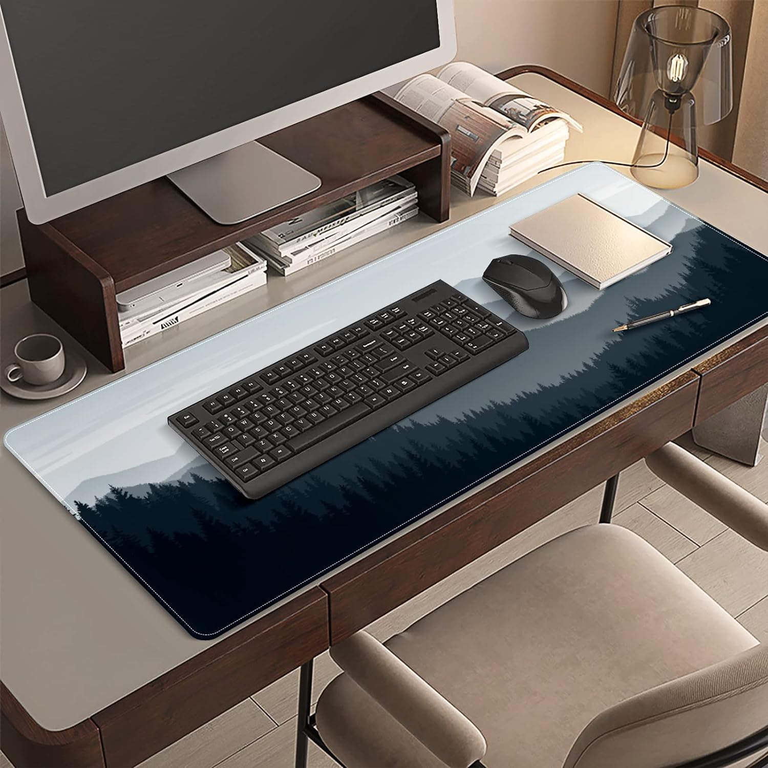 Mountain Tree Desk Mat, Desk Accessory, Cute Workspace, Trendy Workspace, Trendy, 35.4x15.7in Large Gaming Mouse Pad, Cute Desk Topper, Pretty Desk Pad
