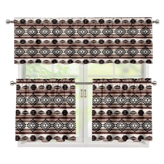 Yuyamidu Aztec Print Kitchen Curtain Valance and Tiers 3 Panel Set Soft Bathroom Window Curtain with Rod Pocket Washable Drapes Treatment Tier Curtains Gift for Holiday