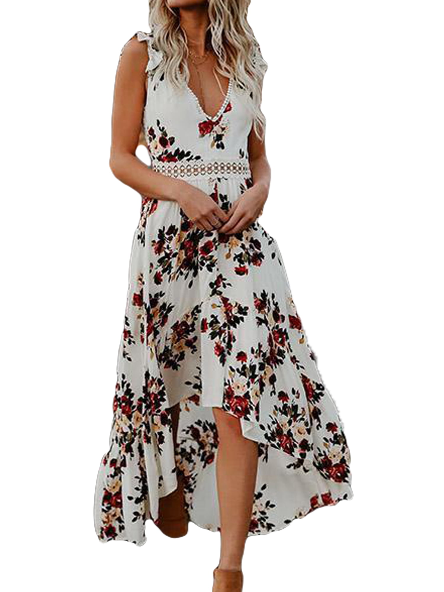❤️ Women's Boho Floral Summer Beach Long Sling Dress Party Maxi Strappy Sundress