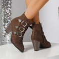 thumbnail image 6 of High Heels Combat Dress Boots for Women Ladies Vintage Triple Buckle Straps Pointed Toe Dressy Pumps Ankle Booties Brown Size 9, 6 of 9