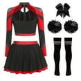 thumbnail image 4 of YiZYiF Women's Cheerleading Uniform Set Long Sleeve Dance Crop Top with Rhinestones Skating Skirt Red B L, 4 of 5