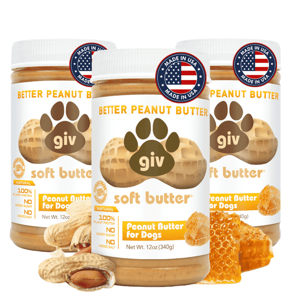 giv soft butter All Natural Human Grade Peanut Butter for Dogs, Training Treats for Lick Mat, 12 oz 3 Jar bundle